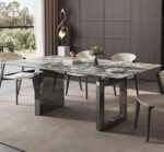 "Oreo Gray" marble dining table square modern simple luxury stone dining table and chair combination
