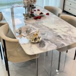 Light luxury style "Fendi White" marble dining table modern simple luxury stone dining table home luxury style dining table and chair combination