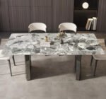 "Oreo Gray" marble dining table square modern simple luxury stone dining table and chair combination