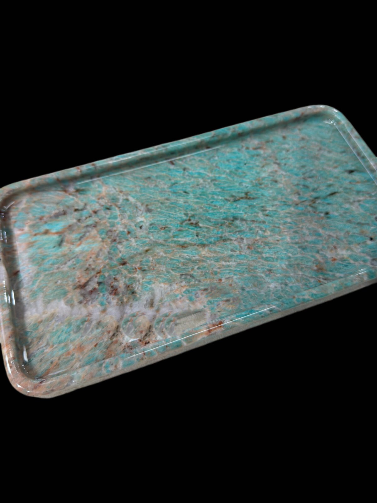 Natural luxury stone "Amazon Green" tray. Dinner tray, fruit tray, display tray (size: 25 x 13cm)