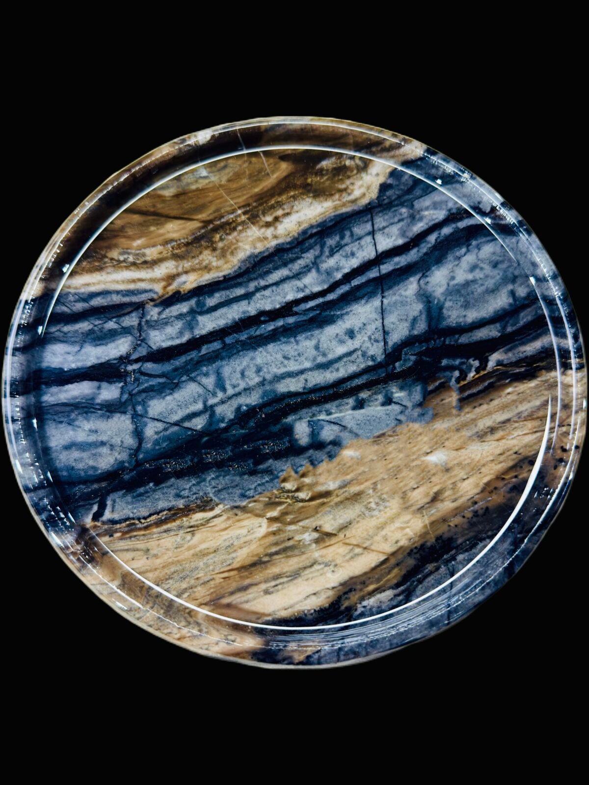 Natural luxury stone "Antique Wood Grain" tray. Dinner tray, fruit tray, display tray (20x20 cm)
