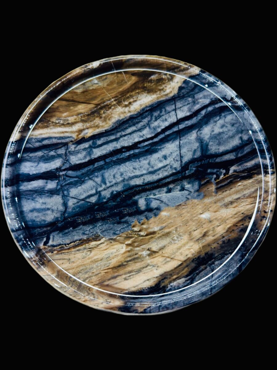 Natural luxury stone "Antique Wood Grain" tray. Dinner tray, fruit tray, display tray (20x20 cm)