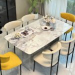 Light luxury style "Fendi White" marble dining table modern simple luxury stone dining table home luxury style dining table and chair combination
