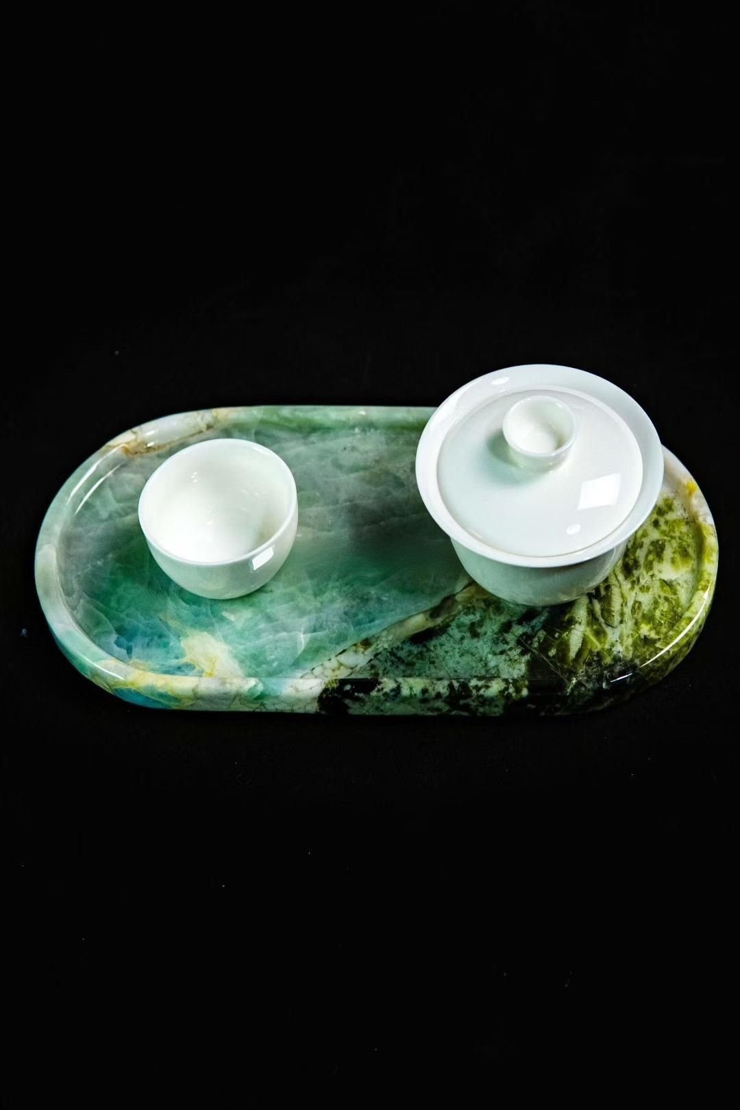 Natural luxury stone "Maldives Blue" tray. Dinner tray, fruit tray, display tray