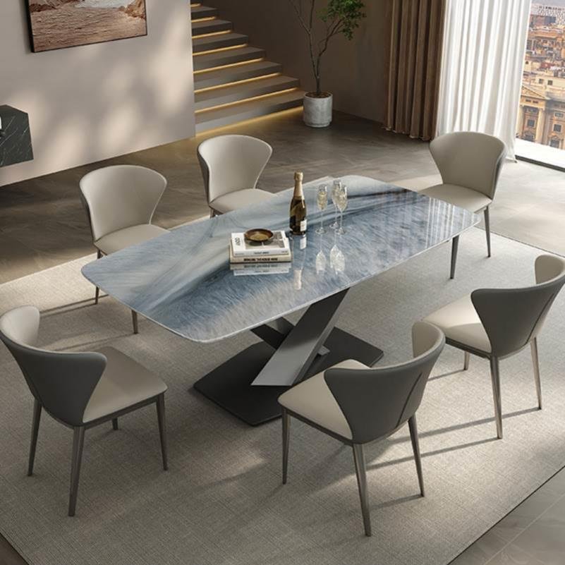 Italian light luxury "blue whale sand" marble dining table modern simple luxury stone dining table home luxury style dining table and chair combination