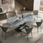 Italian light luxury "blue whale sand" marble dining table modern simple luxury stone dining table home luxury style dining table and chair combination