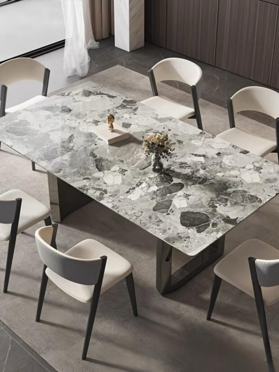 "Oreo Gray" marble dining table square modern simple luxury stone dining table and chair combination