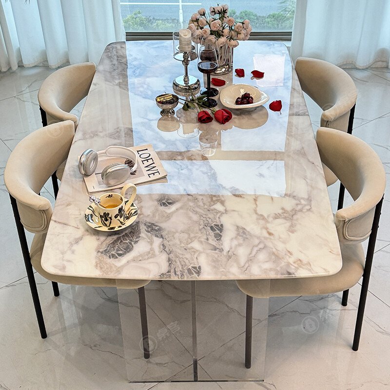Light luxury style "Fendi White" marble dining table modern simple luxury stone dining table home luxury style dining table and chair combination