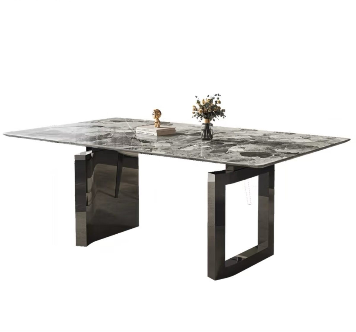 "Oreo Gray" marble dining table square modern simple luxury stone dining table and chair combination