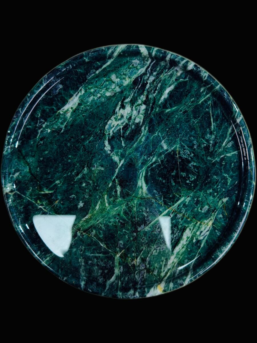Tray made of natural luxury stone "Prada Green". Dinner tray, fruit plate, display tray (18x18 cm)