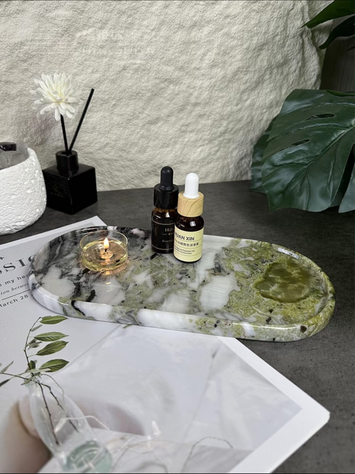 Natural luxury stone "cold jade" tray