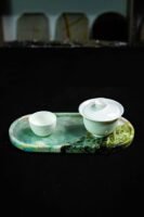 Natural luxury stone "Maldives Blue" tray. Dinner tray, fruit tray, display tray