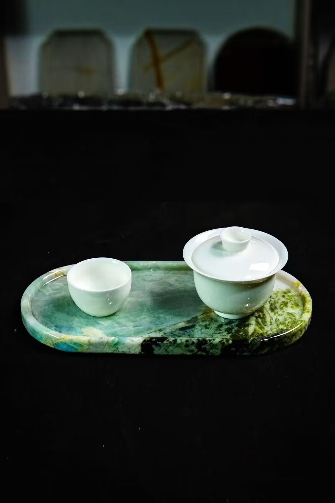 Natural luxury stone "Maldives Blue" tray. Dinner tray, fruit tray, display tray