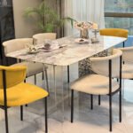 Light luxury style "Fendi White" marble dining table modern simple luxury stone dining table home luxury style dining table and chair combination