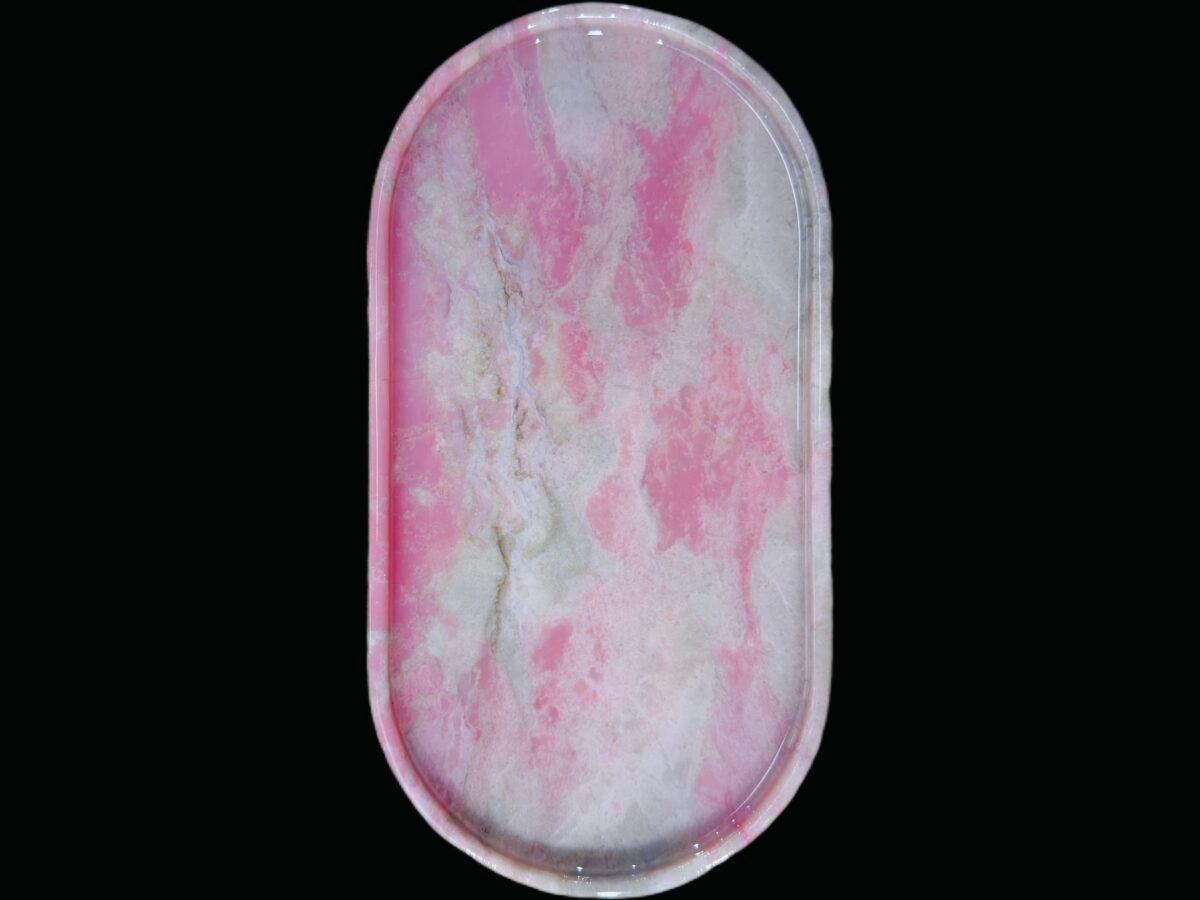 Natural luxury stone "Pink Opal" tray. Dinner tray, fruit tray, display tray (24 x 12 cm)
