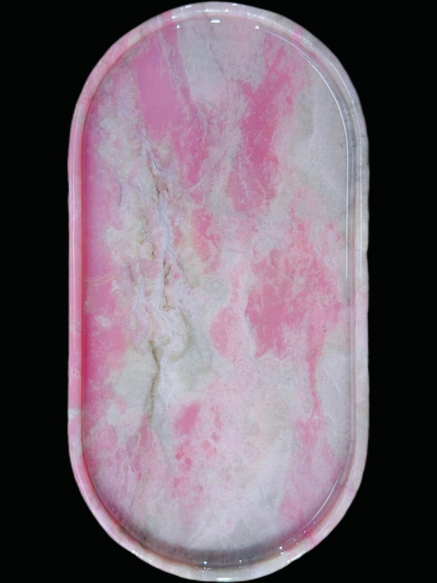 Natural luxury stone "Pink Opal" tray. Dinner tray, fruit tray, display tray (24 x 12 cm)