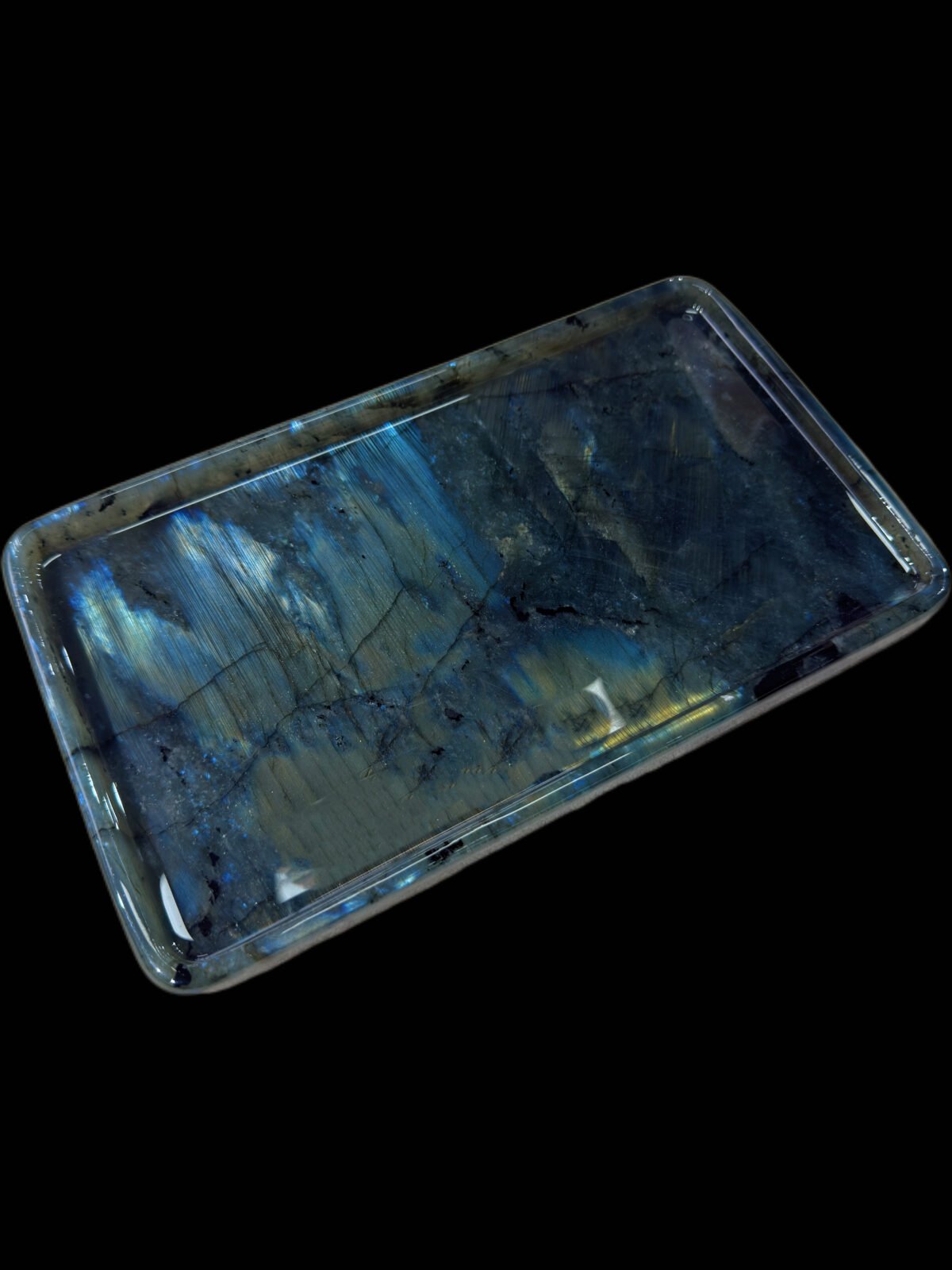 Natural luxury stone "Blue Jade" tray. Dinner tray, fruit tray, display tray (size: 25x14x1.8)