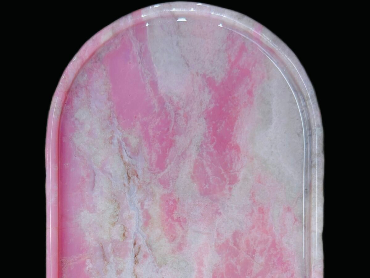 Natural luxury stone "Pink Opal" tray. Dinner tray, fruit tray, display tray (24 x 12 cm)