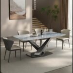 Italian light luxury "blue whale sand" marble dining table modern simple luxury stone dining table home luxury style dining table and chair combination