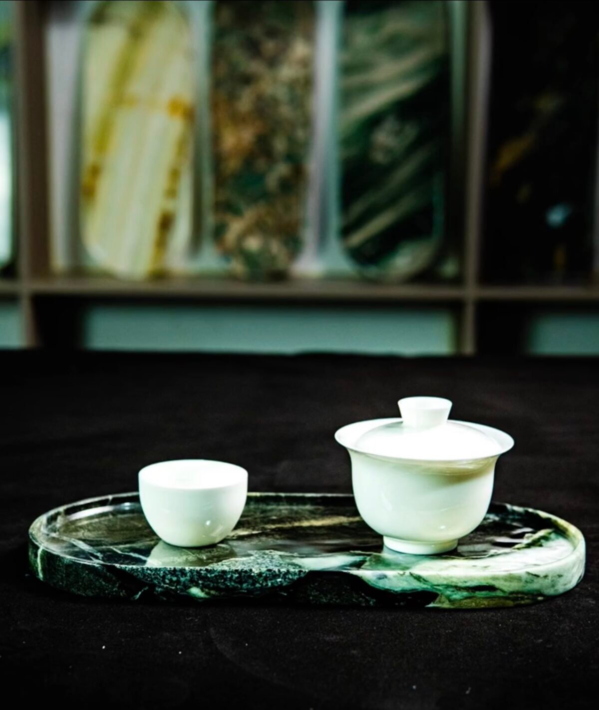 Natural luxury stone "Prada Green" tray. Dinner tray, fruit tray, display tray specifications (30*15CM)