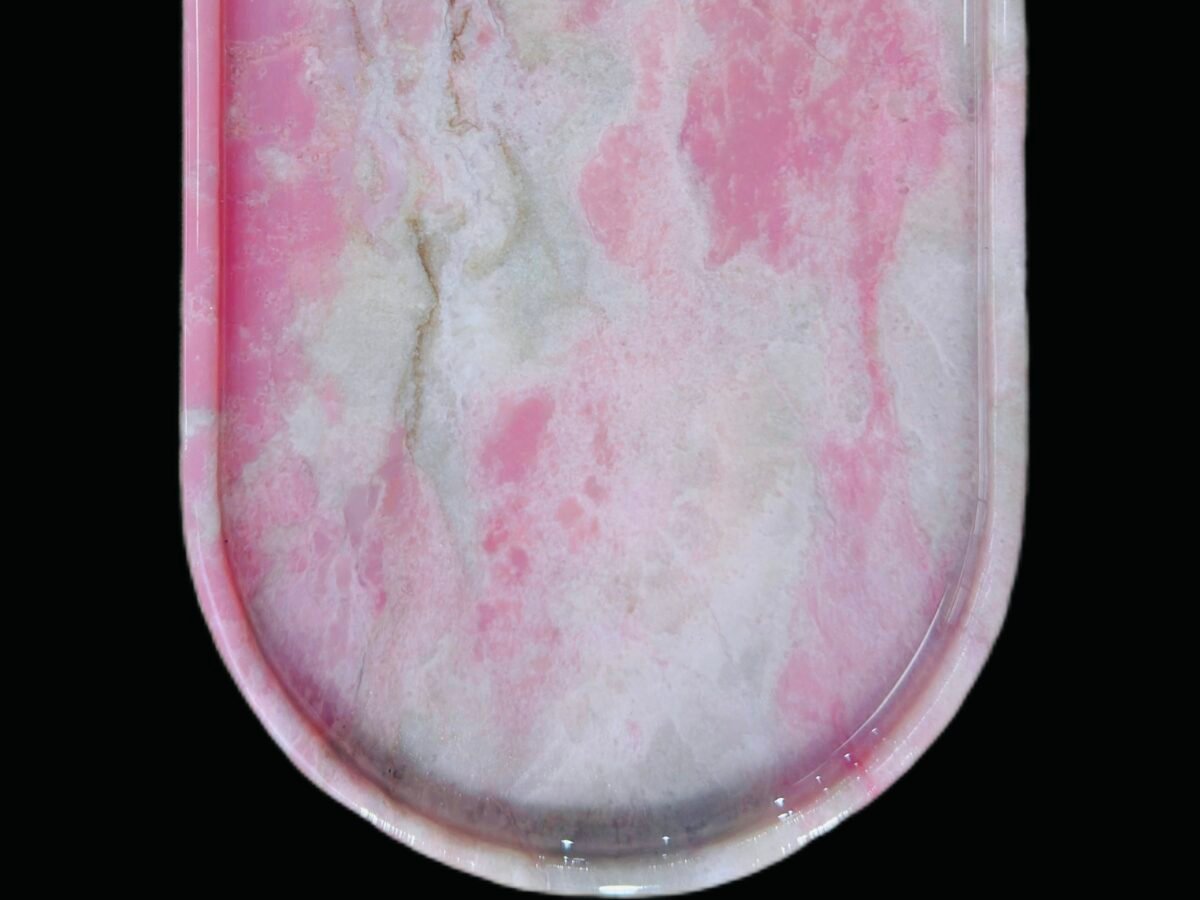 Natural luxury stone "Pink Opal" tray. Dinner tray, fruit tray, display tray (24 x 12 cm)