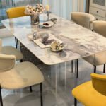 Light luxury style "Fendi White" marble dining table modern simple luxury stone dining table home luxury style dining table and chair combination
