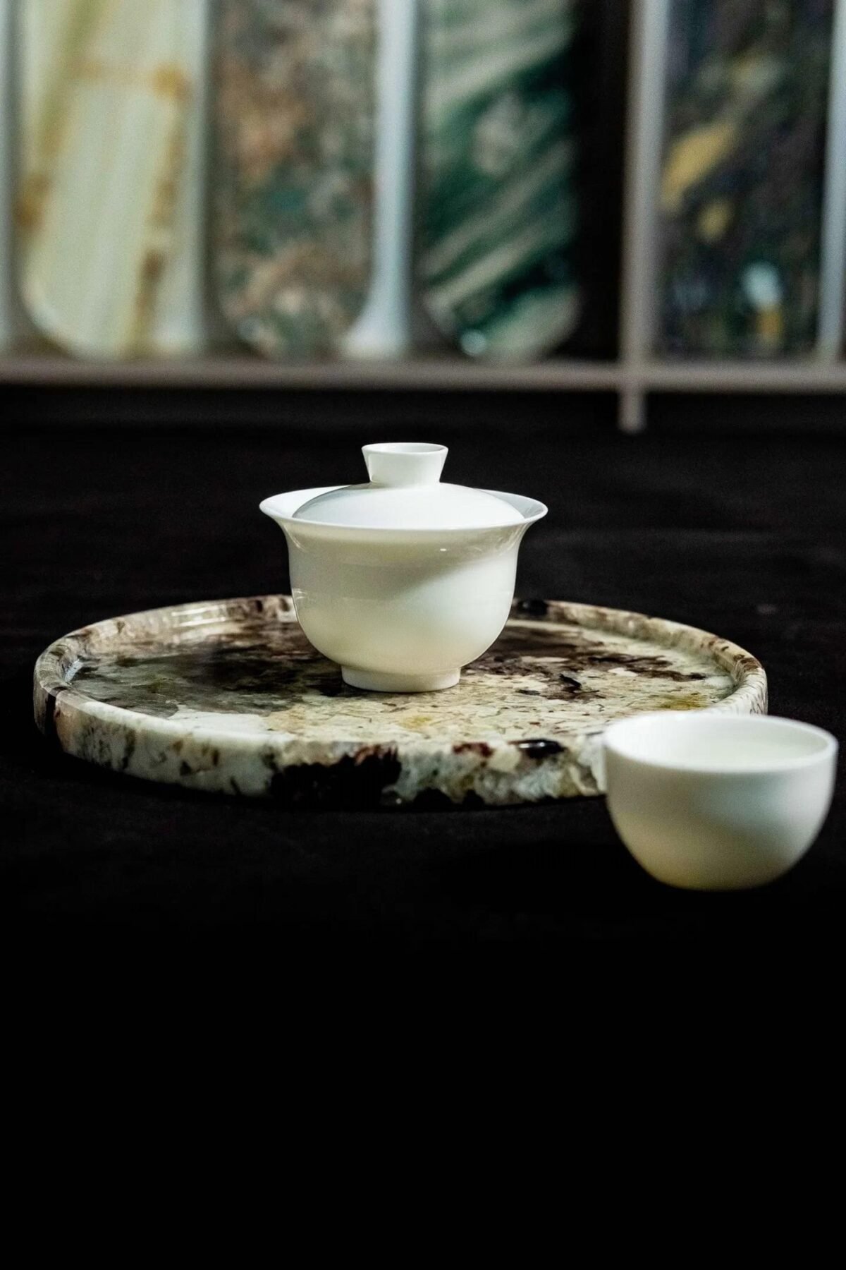 Natural luxury stone "Snow Mountain Orchid" tray. Dinner tray, fruit tray, display tray (Specifications: 30X30)