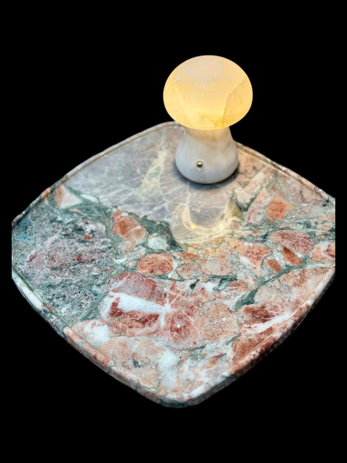 Natural luxury stone "Four Seasons Pink" tray. Dinner tray, fruit tray, display tray (30*30 cm)