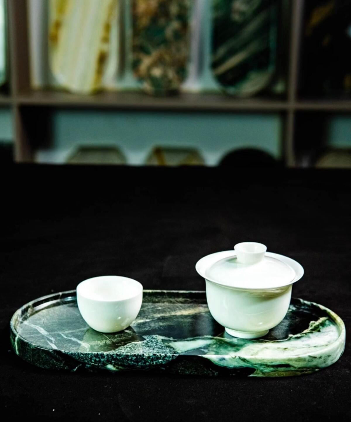 Natural luxury stone "Prada Green" tray. Dinner tray, fruit tray, display tray specifications (30*15CM)