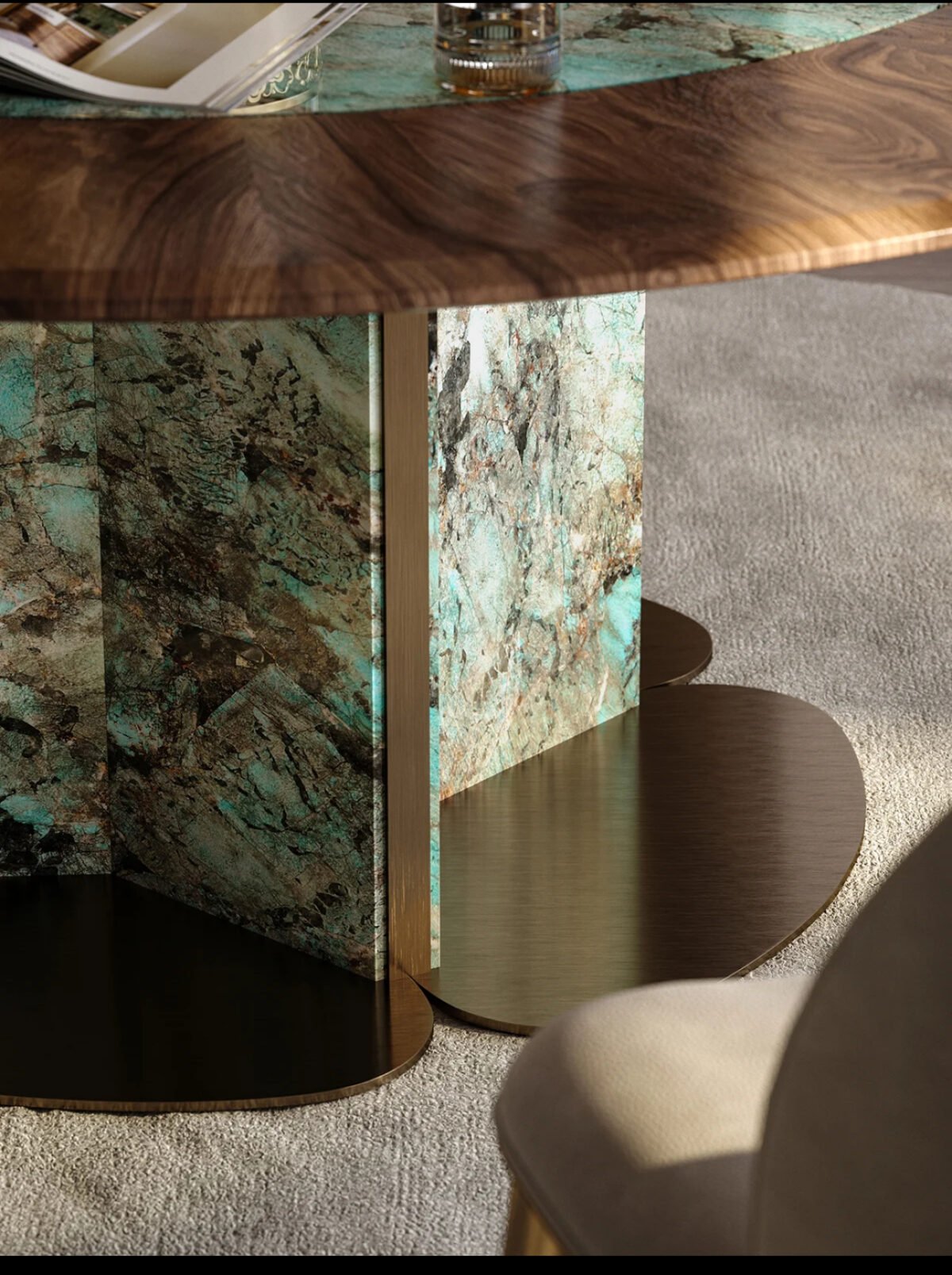 One-of-a-Kind Amazon Green Luxury StoneDining Table: Designer Original, CollectibleArt-Grade Furniture with Luxe Appeal