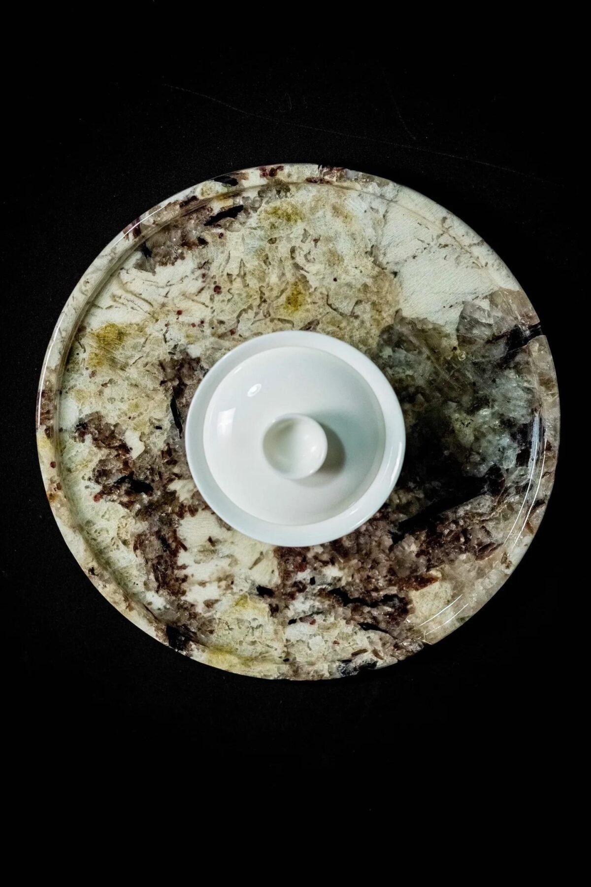 Natural luxury stone "Snow Mountain Orchid" tray. Dinner tray, fruit tray, display tray (Specifications: 30X30)
