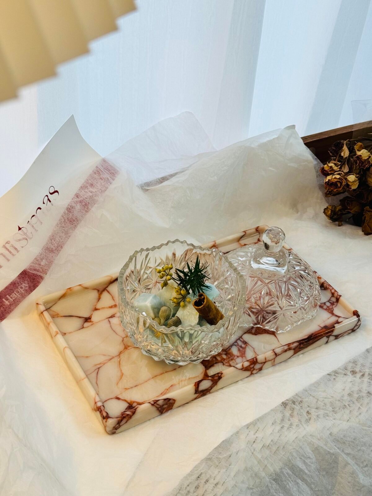 Natural luxury stone "Bulgari red" tray