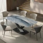 Italian light luxury "blue whale sand" marble dining table modern simple luxury stone dining table home luxury style dining table and chair combination