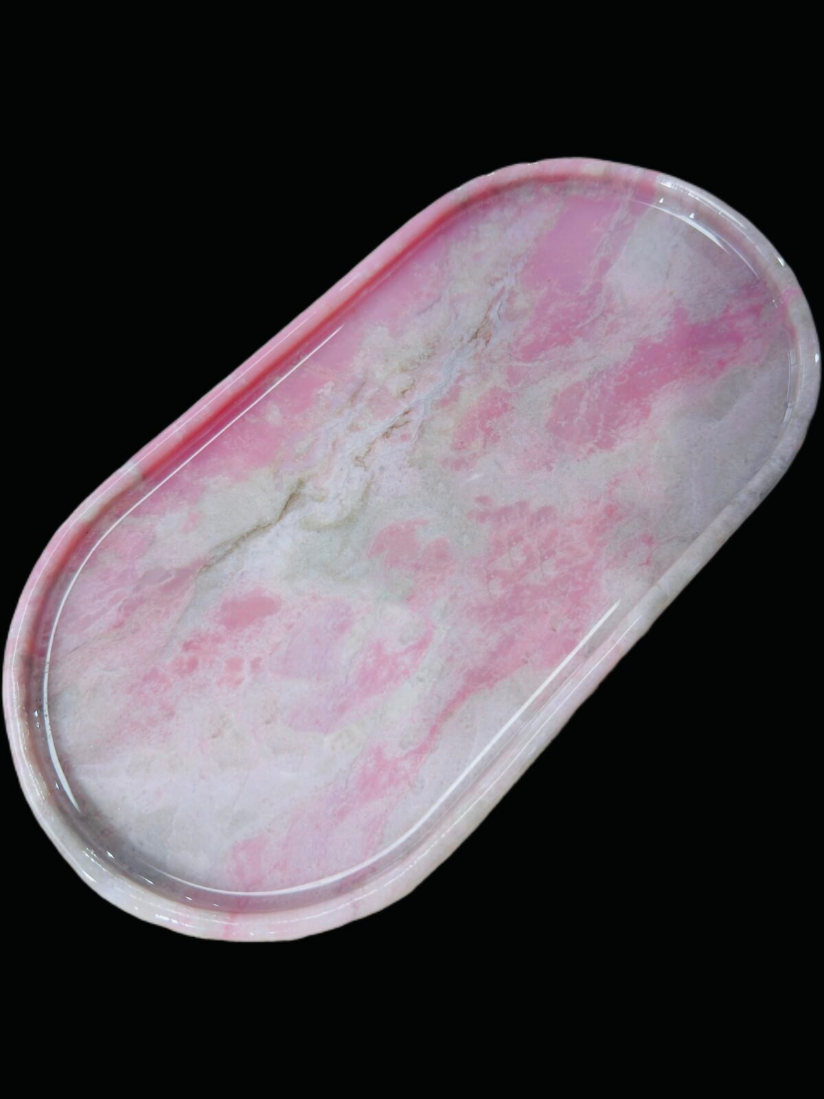 Natural luxury stone "Pink Opal" tray. Dinner tray, fruit tray, display tray (24 x 12 cm)
