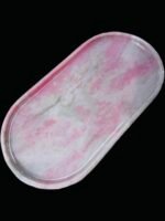 Natural luxury stone "Pink Opal" tray. Dinner tray, fruit tray, display tray (24 x 12 cm)